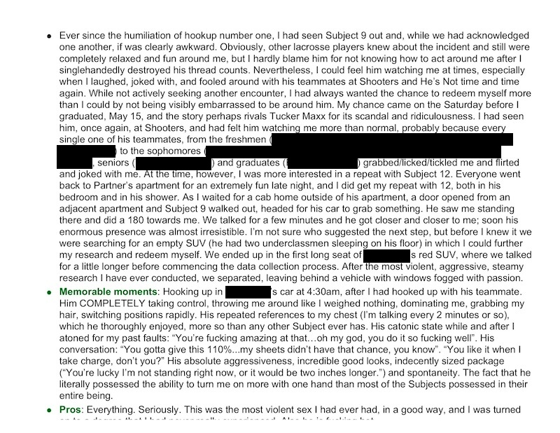 Illustration for article titled The Full Duke University "Fuck List" Thesis From A Former Female Student (UPDATE)